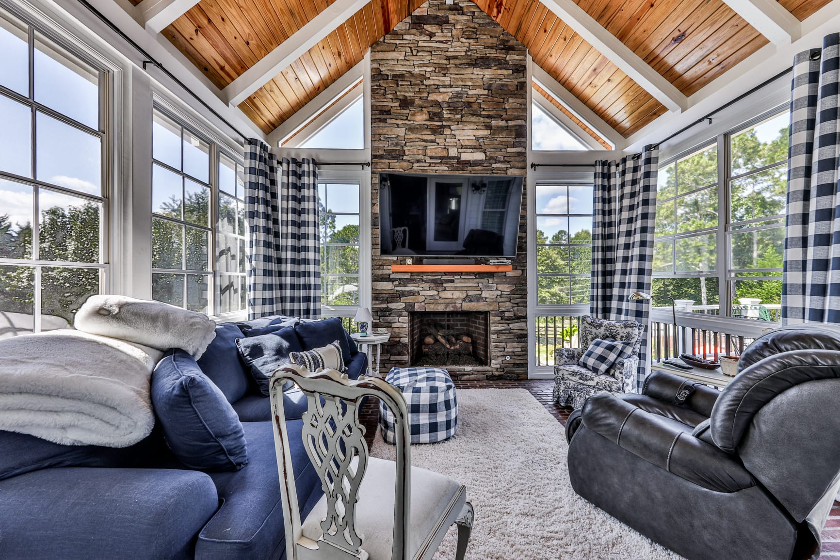 Cedar rafter and tongue and groove porch ceiling in North Atlanta