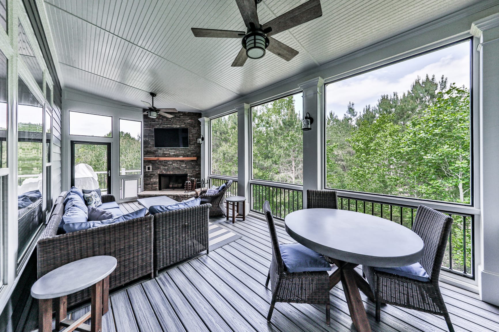 Vaulted tongue and groove ceiling over a covered porch